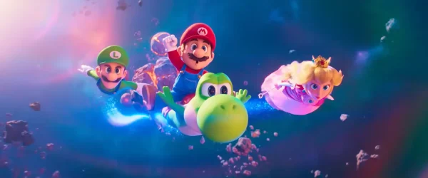 ピーチ、マリオ、ヨッシーたちが描かれた『ザ・スーパーマリオギャラクシー・ムービー』の公式予告。