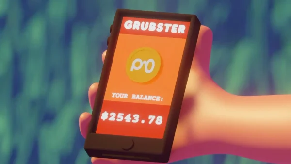 デリバリーアプリ「GRUBSTER」の仕事をするビリー