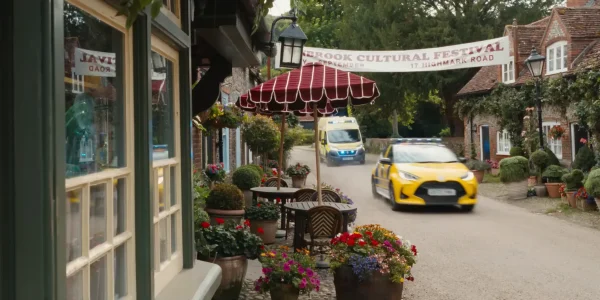 王道の英国ミステリーの世界観で構築された映画版の舞台、デンブルックの街並み