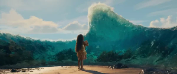 波を手の形に変えて幼いモアナと触れ合う海