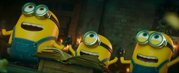 モンスター映画を撮影するためにモンスターを召喚する新ミニオンたち（ジェームズ、ヘンリー、エド）